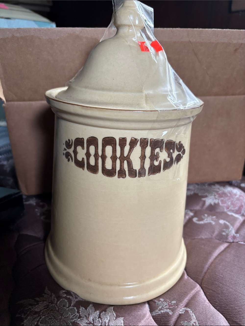 Cream Ceramic Cookie Canister with Brown 'COOKIES' Lettering